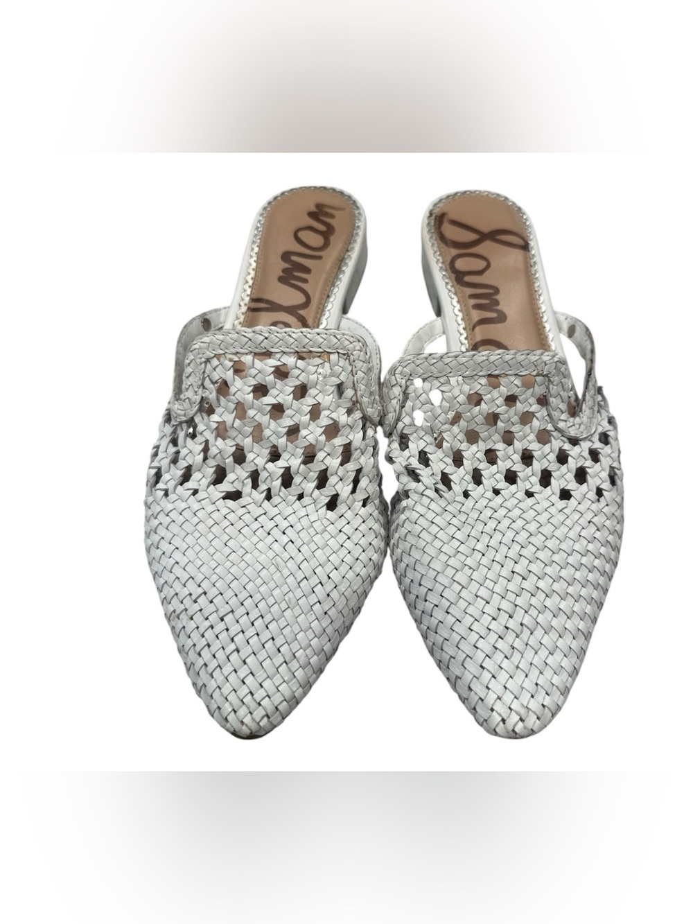Sam Edelman Women's CLARA Slip-on Slides Flat Weave Leather White Size 8US